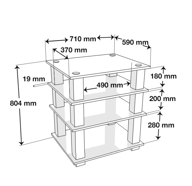 Norstone Square HiFi, rack med fyra plan