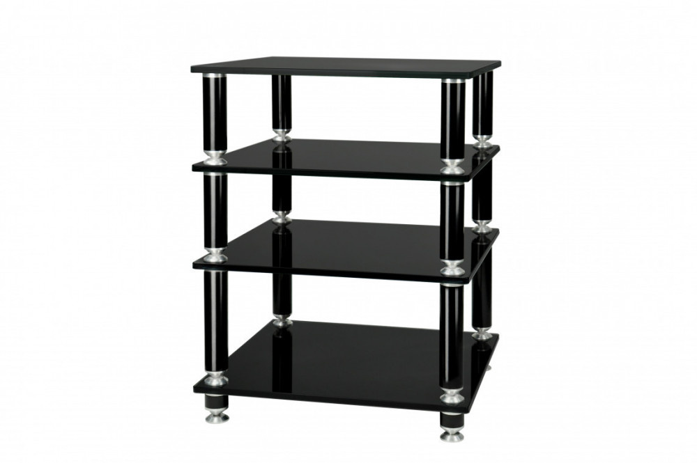 Norstone Stäbbl Hifi, svart stereobänk med svarta hyllplan