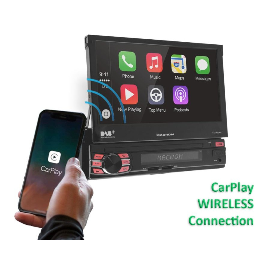 Macrom T6593DAB autostereo, jossa on moottoroitu näyttö, Android 13 & enemmän