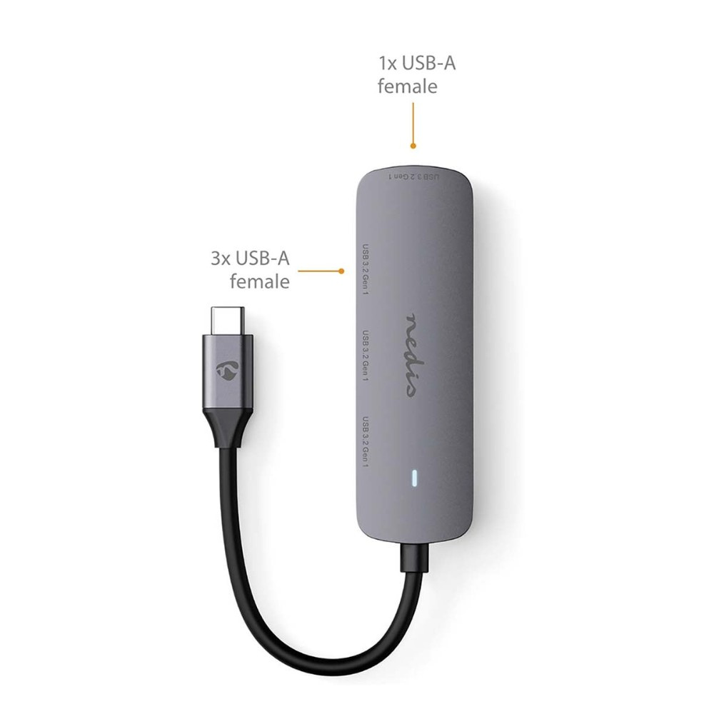 Nedis USB-C-keskitin, 4 USB-A-porttia, 5 Gbit/s