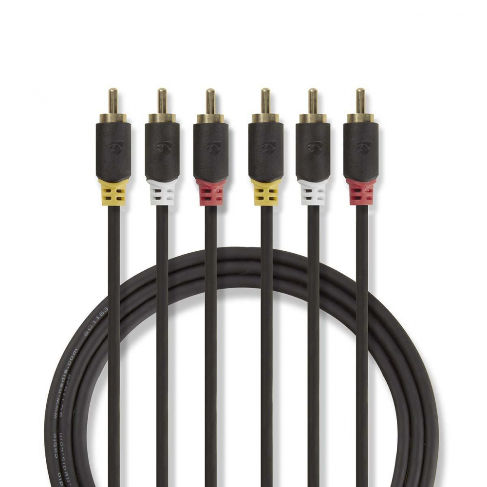 Nedis Videokabel, 3x RCA hane till 3x RCA hane, 2m