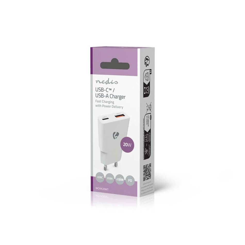 Nedis WCH-A20 GaN-seinälaturi 20 Watt, valkoinen