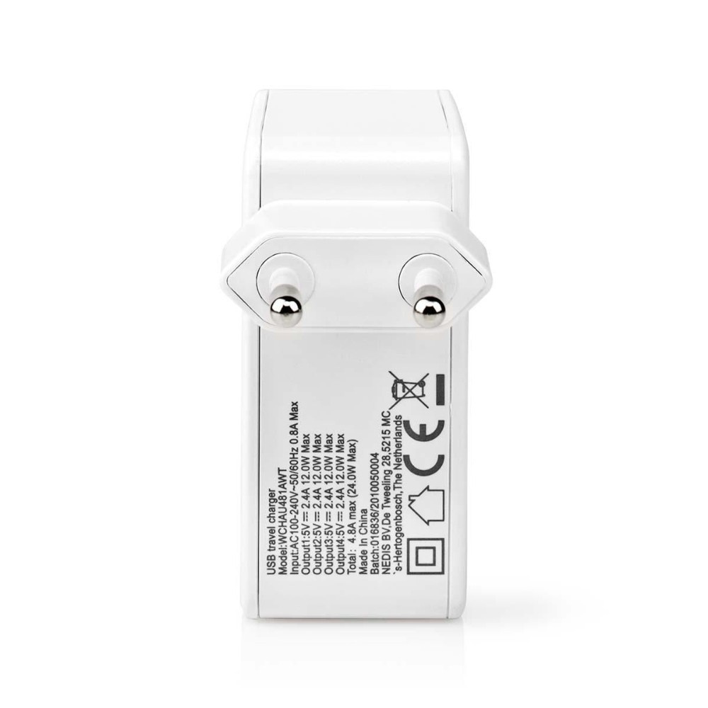 Nedis USB-A-seinälaturi, 4 porttia, 24 W, valkoinen