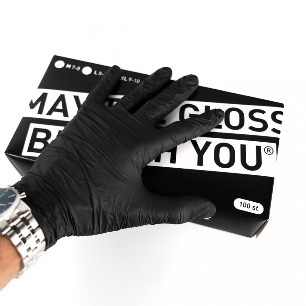 Tershine Nitrilihanskat, mustat 100-pakkaus, keskikoko 7-8