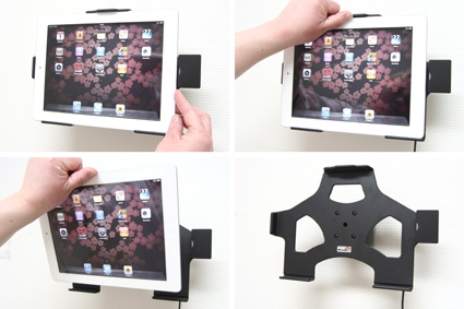 Brodit Aktiv pidike USB-kaapelilla ja tupakansytytinadapterilla, Apple iPad 2 (A1395, A1396, A1397)/3rd Gen (A1416, A1430, A1403)