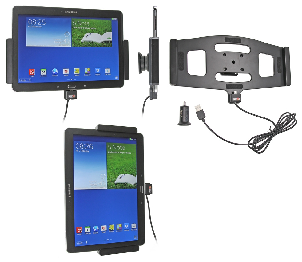 Brodit Aktiv-teline USB-kaapelilla ja tupakansytyttimen adapterilla, Samsung Galaxy Note 10.1 (2014 Edition) SM-P6000/SM-P6050