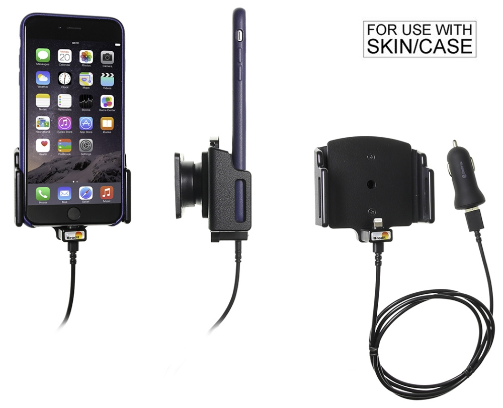 Brodit aktiivinen pidike USB-kaapelilla ja tupakansytyttimen adapterilla, Apple iPhone 11/11 Pro/6 Plus/6S Plus/7 Plus/8 Plus/X/XR/Xs/Xs Max