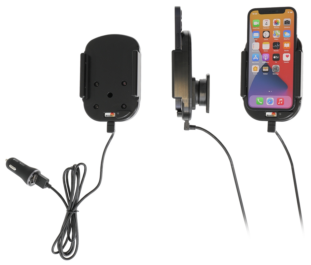 Brodit Qi langaton aktiivinen puhelinteline autolaturilla, Apple iPhone 12 Mini