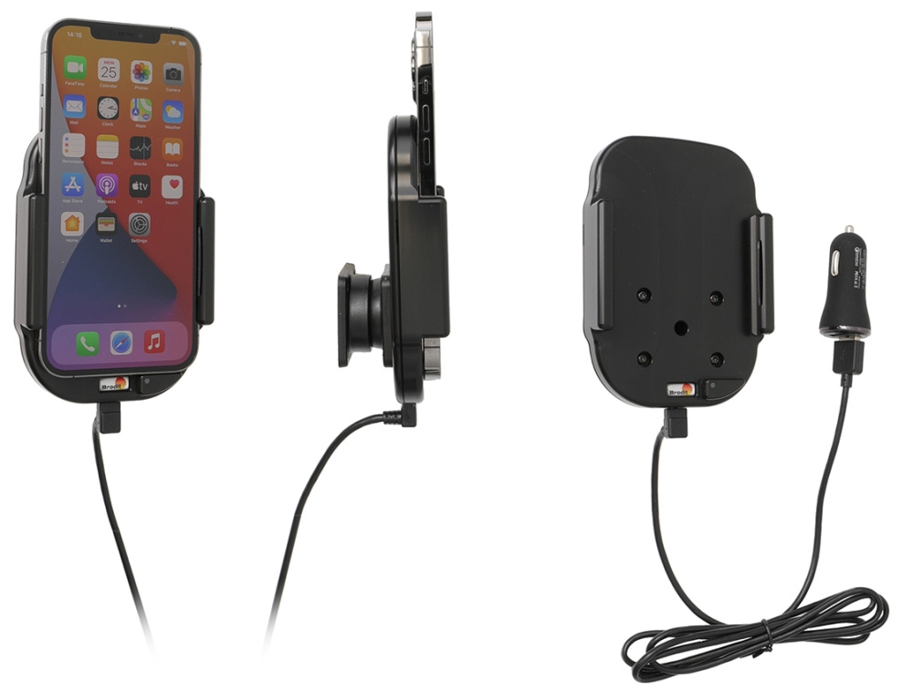 Brodit Qi langaton aktiivinen puhelinteline autolaturilla, Apple iPhone 12 Pro Max