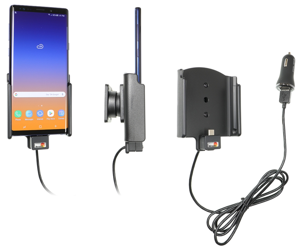 Brodit aktiivinen pidike USB-kaapelilla ja tupakansytyttimen adapterilla, Samsung Galaxy Note 9 