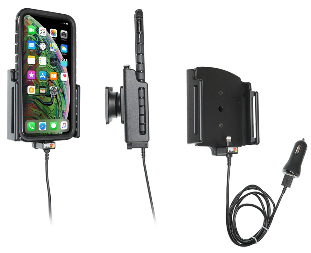 Brodit aktiivinen pidike USB-kaapelilla ja tupakansytyttimen adapterilla, Apple iPhone 11 Pro Max/Xs Max