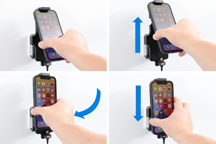 Brodit Aktiivinen pidike USB-kaapelilla ja tupakansytyttimen adapterilla, Apple iPhone 11/12/12 Pro/13/13 Pro/XR