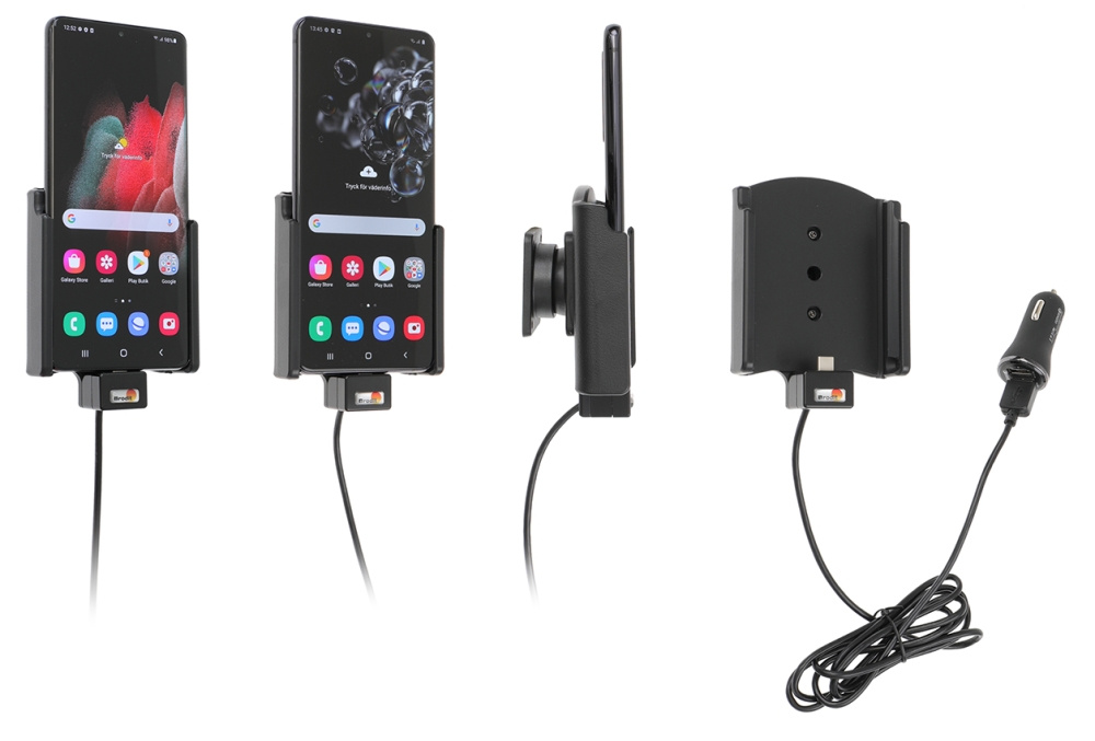 Brodit Aktiv-teline USB-kaapelilla ja tupakansytyttimen adapterilla, Samsung Galaxy S20 Ultra 5G (SM-G988B)/S21 Ultra 5G SM-G9988/DS