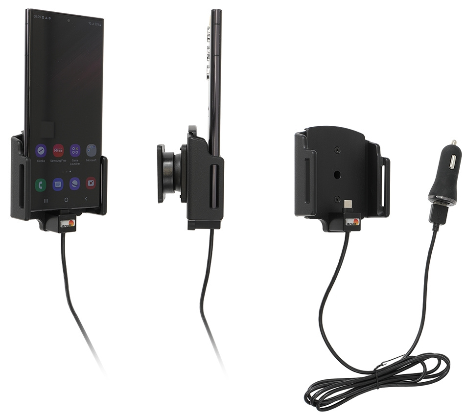 Brodit Aktiivinen pidike USB-kaapelilla ja tupakansytyttimen adapterilla, Samsung Galaxy S22 Ultra 5G (SM-S908B/SM-S908B/DS) 