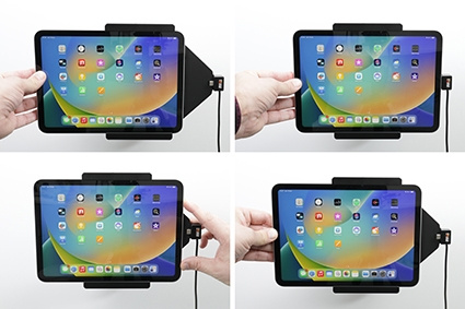 Brodit Aktiv-teline USB-kaapelilla ja tupakansytyttimen adapterilla, Apple iPad 10th Gen (A2696, A2757, A2777)/2025 A16 (A3354, A3355, A3356)