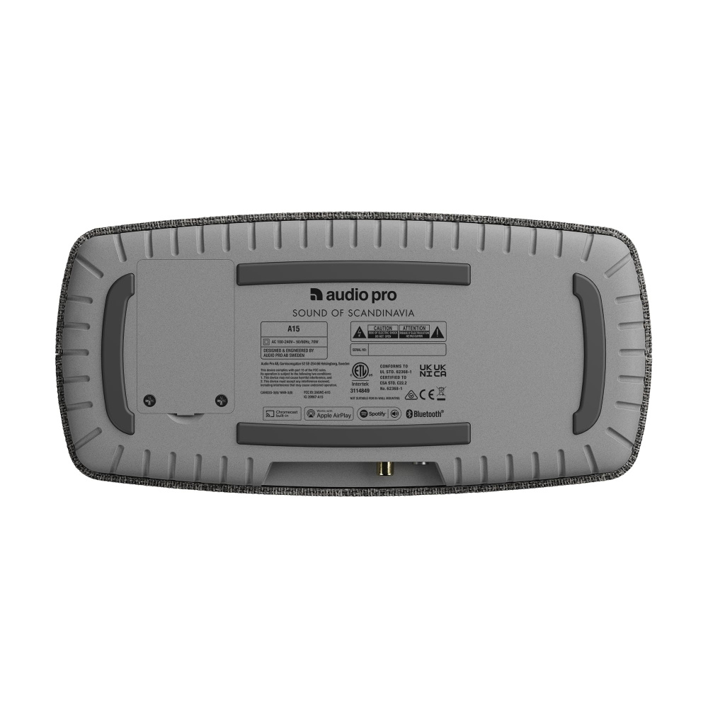 Audio Pro A15 WiFi- ja Bluetooth-kaiutin, jossa on AirPlay 2 & Chromecast, tummanharmaa