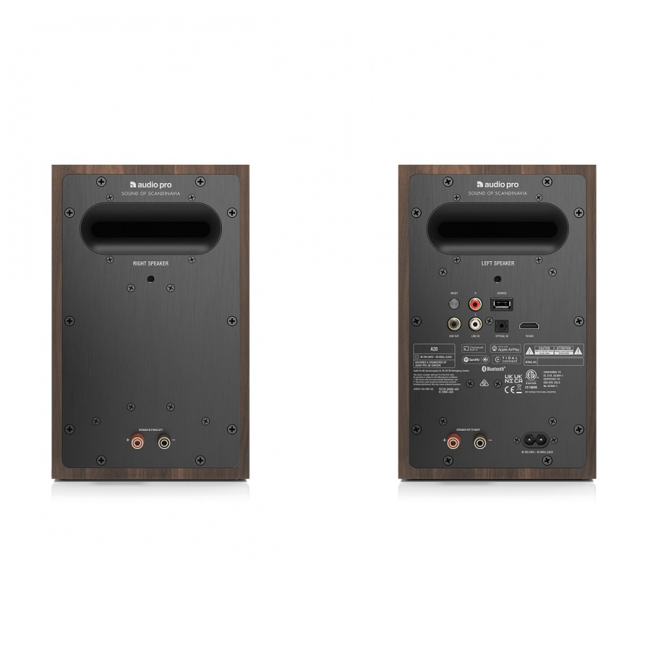 Audio Pro A28 jalustakaiuttimet wifi:llä, pähkinäpari