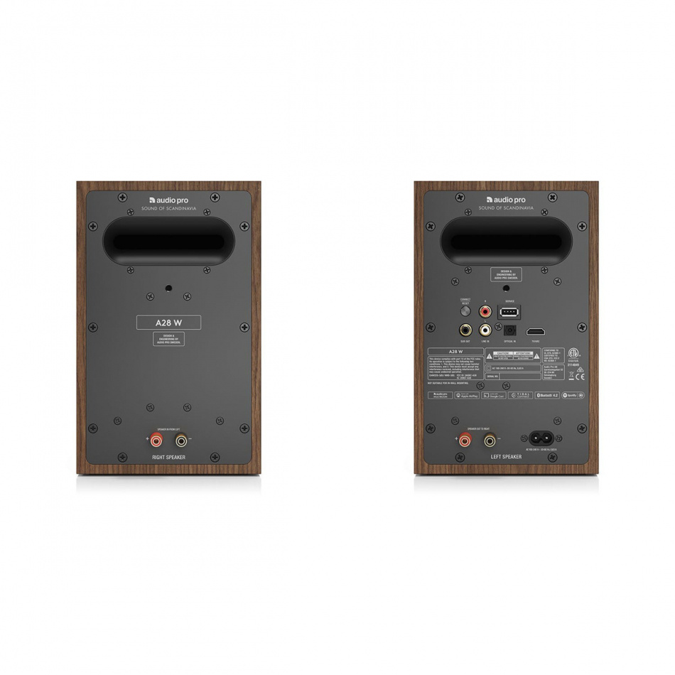 Audio Pro A28 W aktiiviset jalustakaiuttimet Wi-Fi:llä, pähkinäpuu