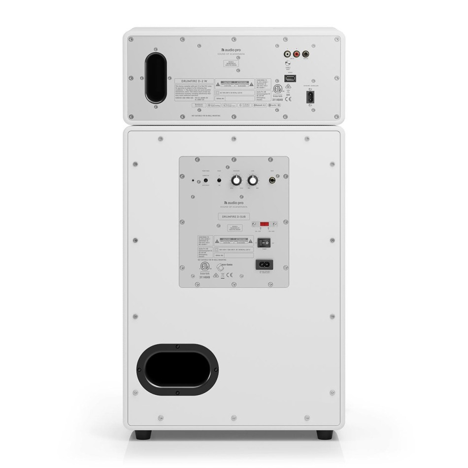 Audio Pro Drumfire II W Wi-Fi-kaiutin Google Cast & AirPlay 2:lla, valkoinen