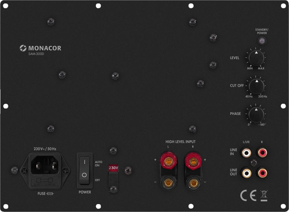 Monacor SAM-300D subwooferin upotettava vahvistin