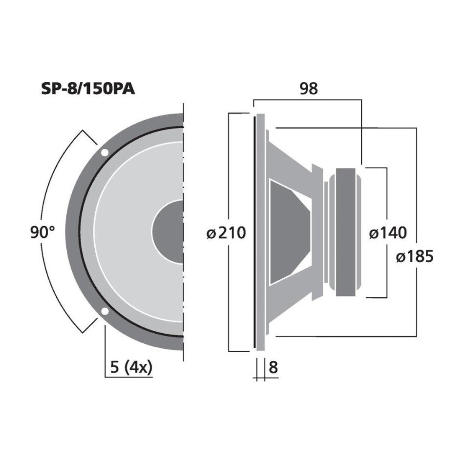 Monacor SP-8/150PA, 8 tuuman PA-midbassokeskiäänielementti, 8 ohmia