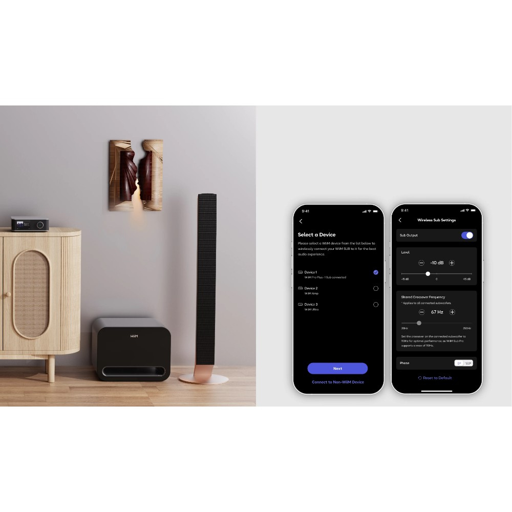 WiiM Sub Pro kompakti langaton subwoofer, musta