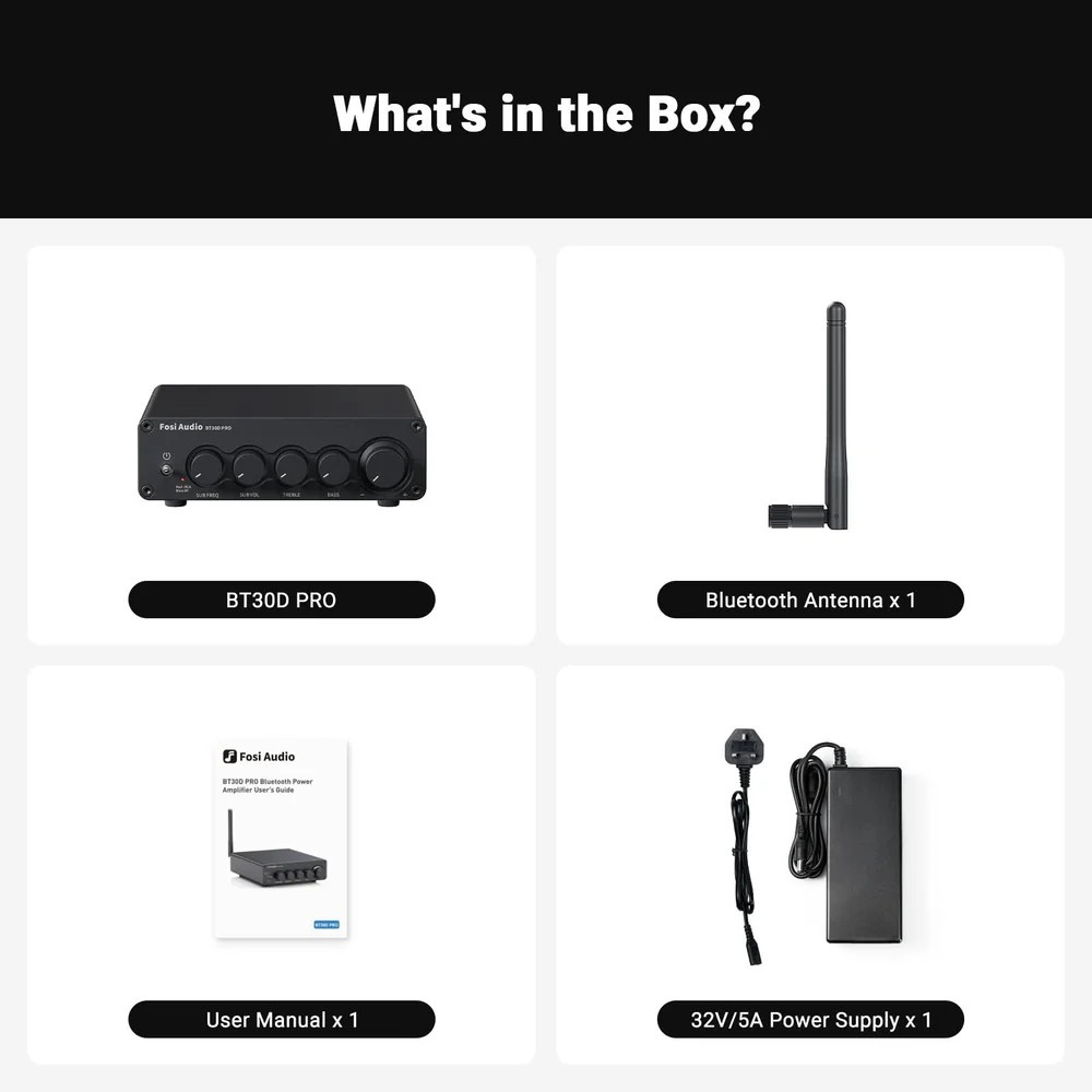 Fosi Audio BT30D, stereovahvistin Bluetoothilla & 48V virtalähteellä