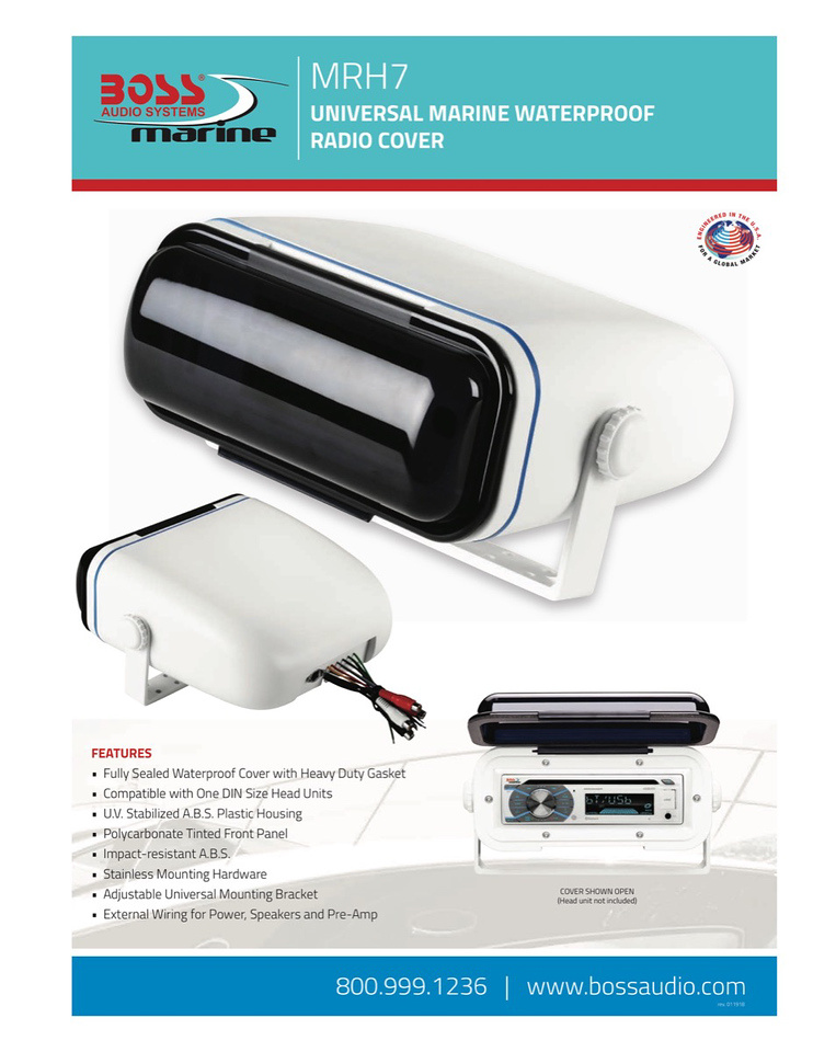 BOSS MRH7 universalt stereoskydd med fäste för marint bruk
