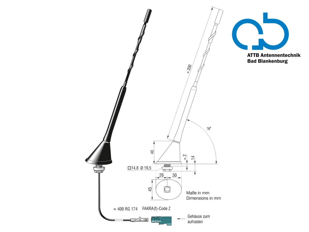Kattoantenni AM/FM DAB+ passiivinen, 76° kallistus