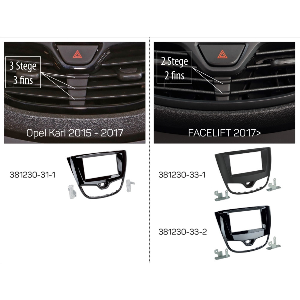 Asennuskehys 2-DIN Opel Karl 2017-2019, piano musta