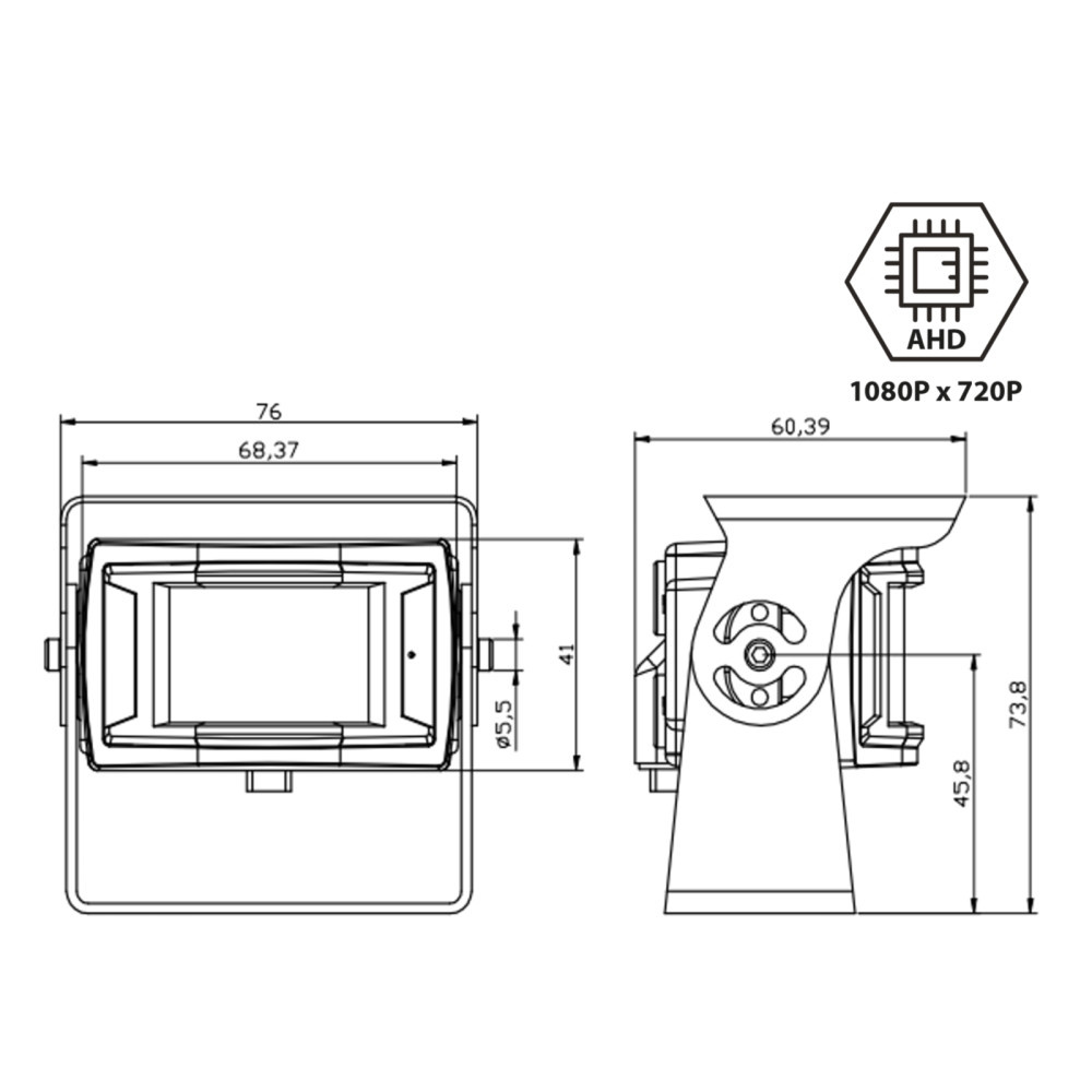 AHD Takakamera 170° Kuljetus/Matkailuauto