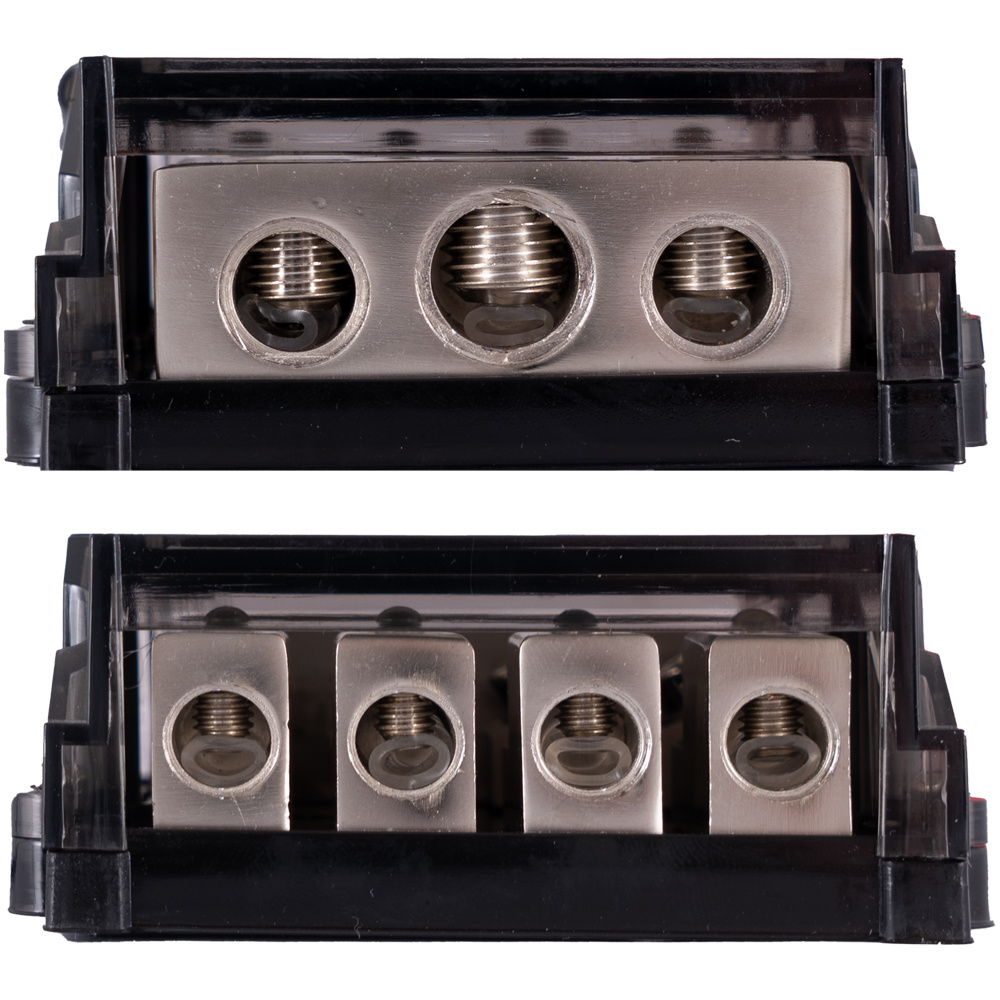 Auto-Connect mini-ANL säkringsblock med voltmätare, 4 st. säkringar