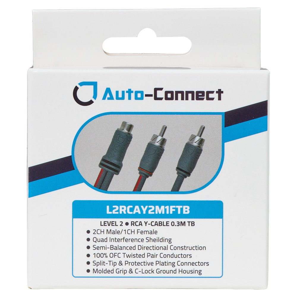 Auto-Connect kierretty Y-haaroitin matalatasosignaalille, 1 naarasliitin – 2 urosliitintä, 0.3 meter, Level 2