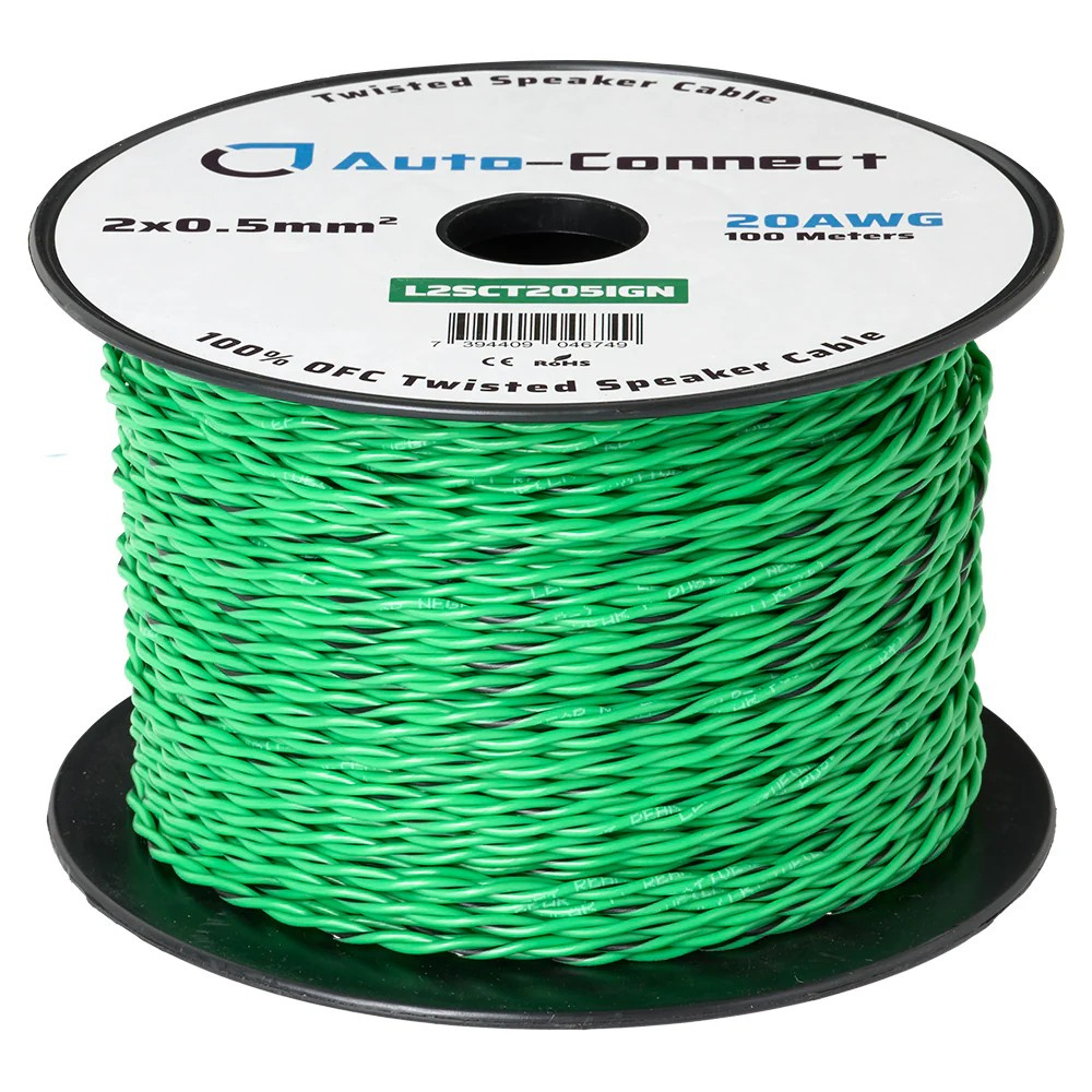 Auto-Connect kierretty OFC-kaiutinkaapeli 2x0,5 mm², vihreä juoksumetri