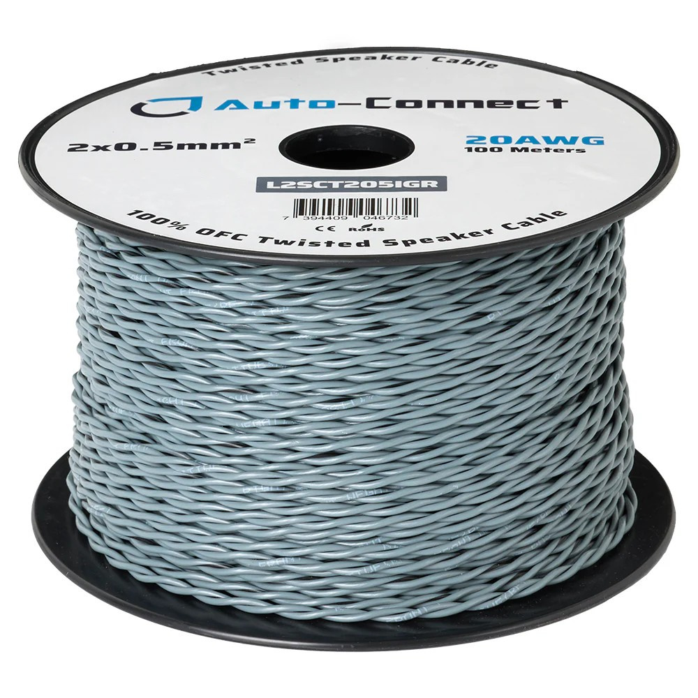 Auto-Connect kierretty OFC-kaiutinkaapeli 2x0.5 mm², harmaa, juoksumetri
