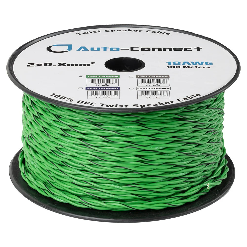 Auto-Connect kierretty kaiutinkaapeli 2x0.8mm² vihreä, hinta per metri