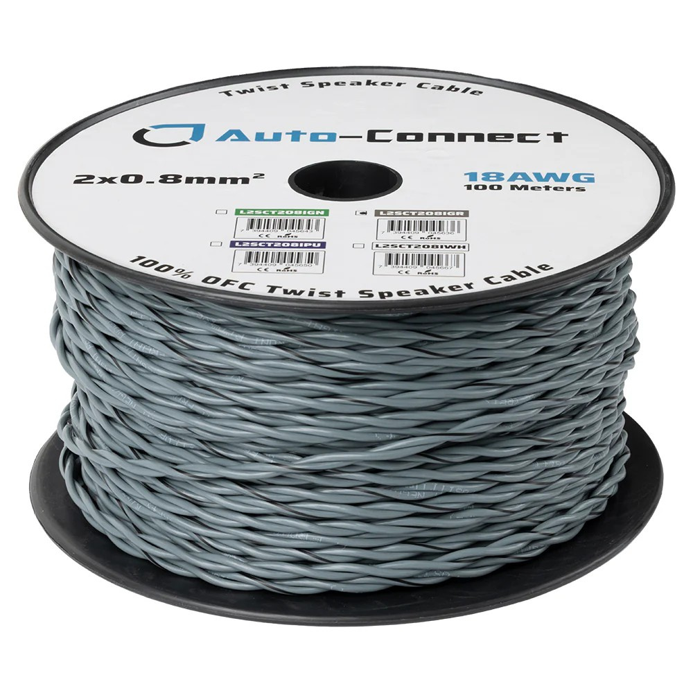 Auto-Connect kierretty kaiutinkaapeli 2x0.8mm² harmaa, hinta per metri