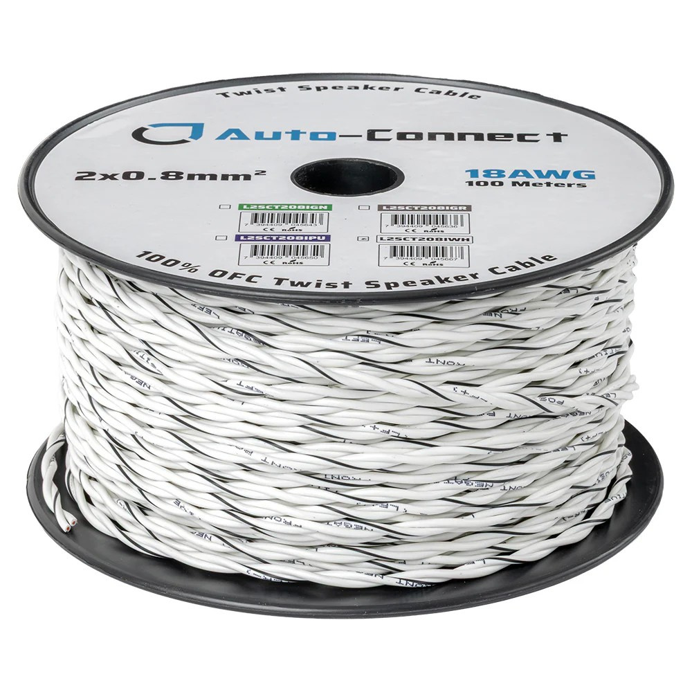 Auto-Connect kierretty kaiutinkaapeli 2x0.8mm² valkoinen, hinta per metri
