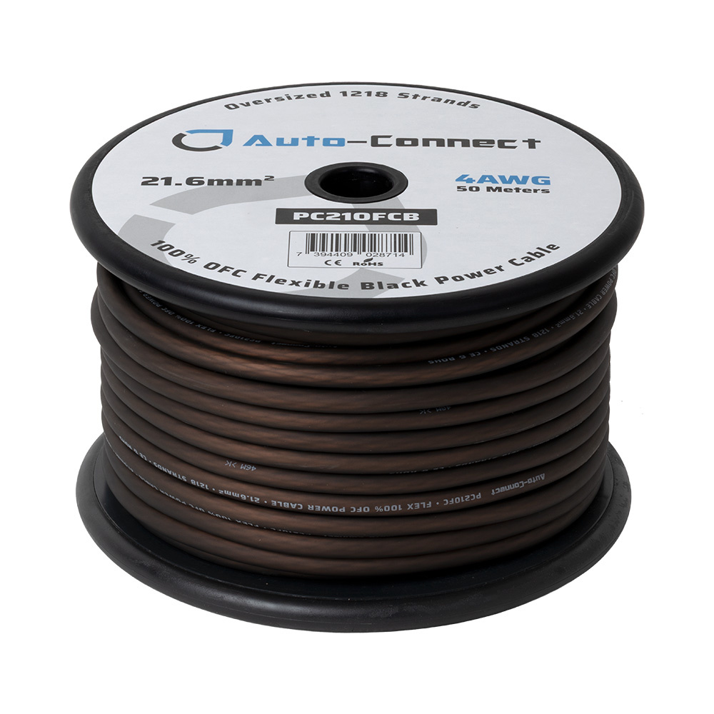 Auto-Connect musta virtakaapeli OFC 21.6mm², metritavara