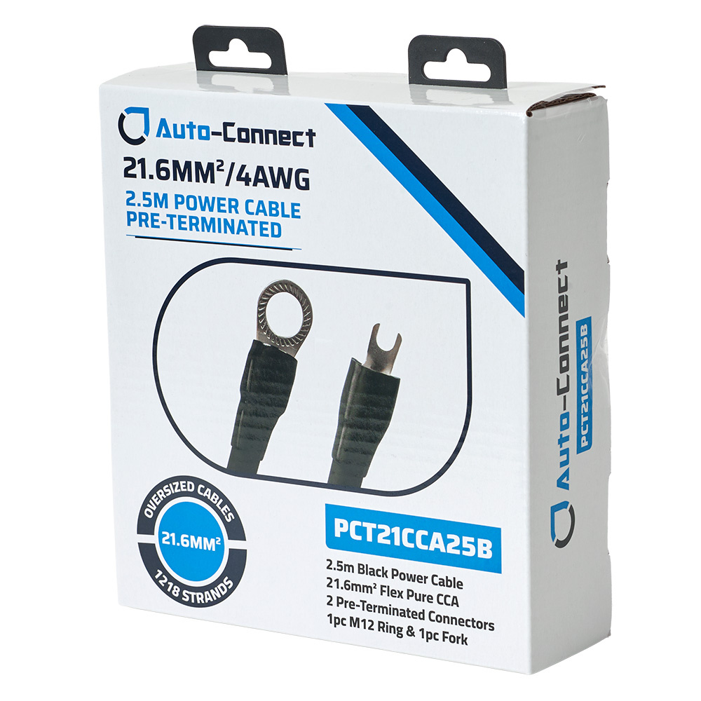 Auto-Connect 2.5 metrin virtajohto CCA 21.6mm², musta