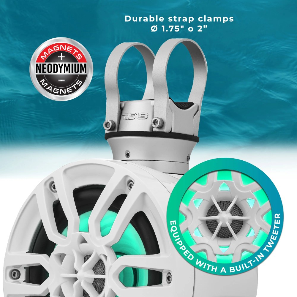 DS18 NXL-PS6W, valkoiset 6,5 tuuman merikaiuttimet podissa LED-valolla, pari