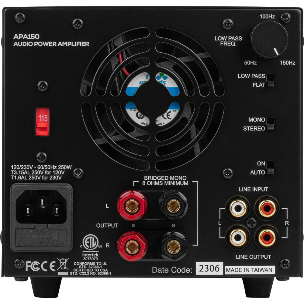 Dayton Audio APA150, siltoitettava stereovahvistin 2x75W