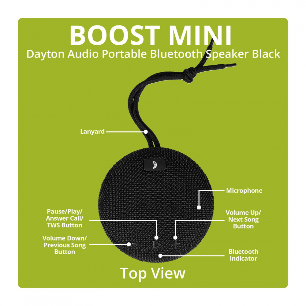 Dayton Audio Boost Mini, portabel Bluetooth-högtalare