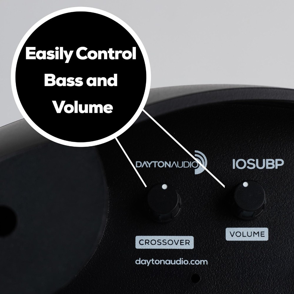 Dayton Audio IOSUBP, 10 tuuman subwoofer 2.1-vahvistimella ja BT:llä