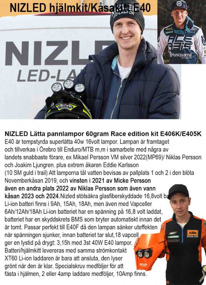 NIZLED LED-hjälmkit elit med E406k utan fläkt kallvit gen3, 3XE40 (120w med 5g lins) utan batteri
