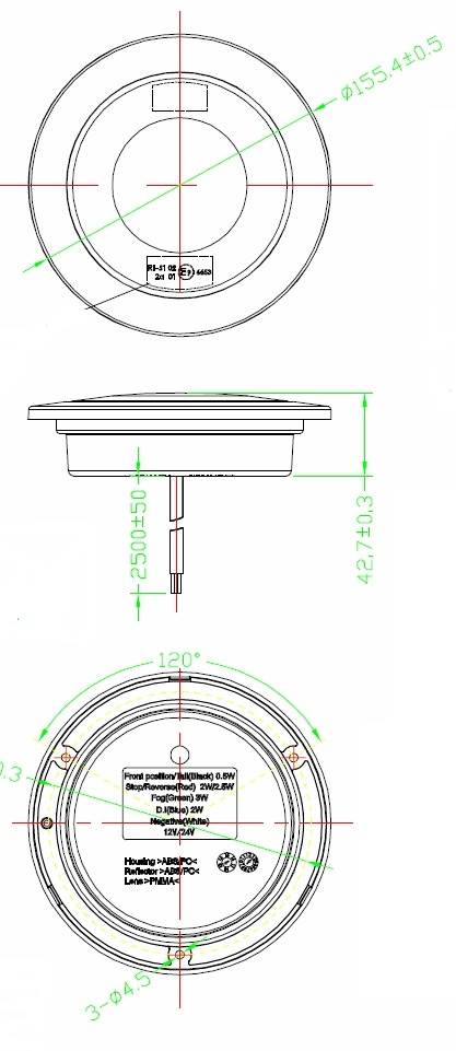 Strands Red Eye Takavalo Tak/Jarru/Indikaattorit, 24 LED 10-30V. 2,5M Kaapeli.