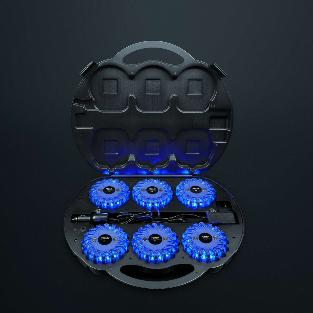 Rannikon varoitus/ohjattu salama-valo Puck, sininen LED, 6 kappaletta laukussa