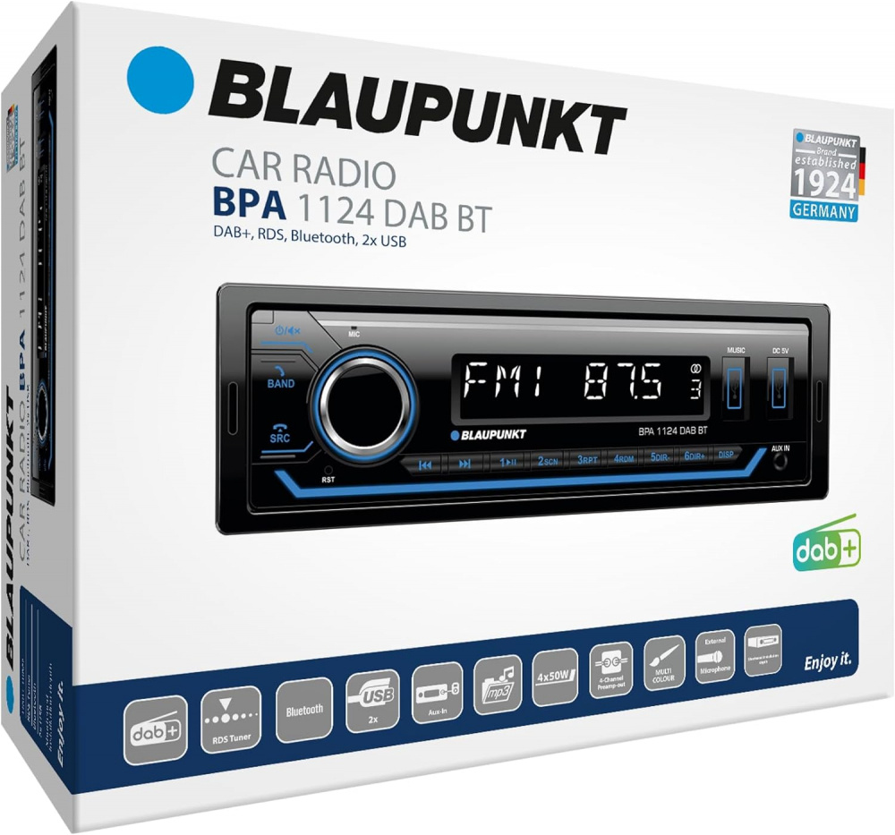 Blaupunkt BPA 1124 DAB BT, autostereo Bluetoothilla, DAB & 3 paria matalatasoista