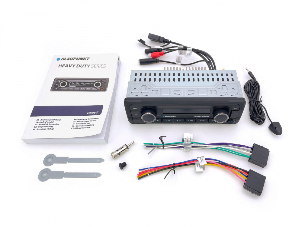 Blaupunkt Denver 412 DAB, kestävä stereo DAB-radiolla ja 3 paria linjatason ulostuloja