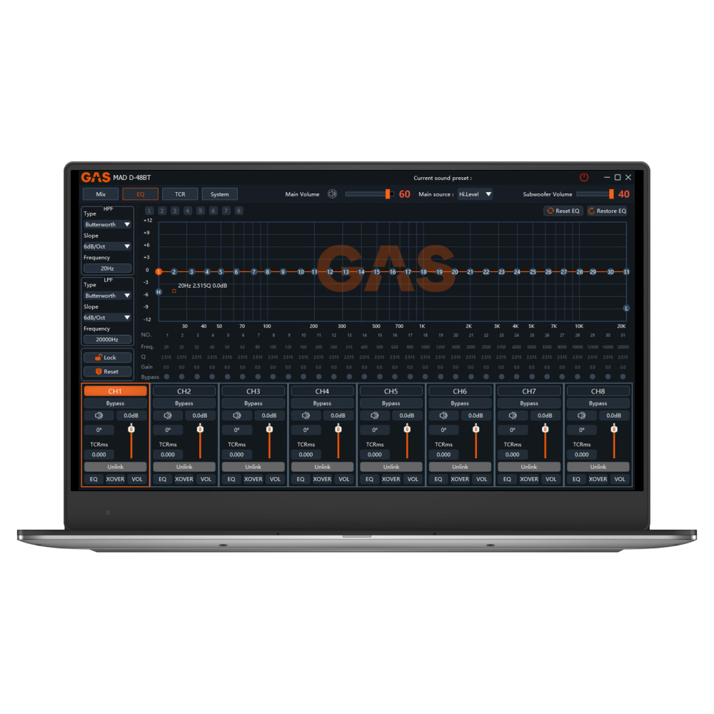 GAS MAD D-48BT, 8-kanavainen DSP Bluetoothilla